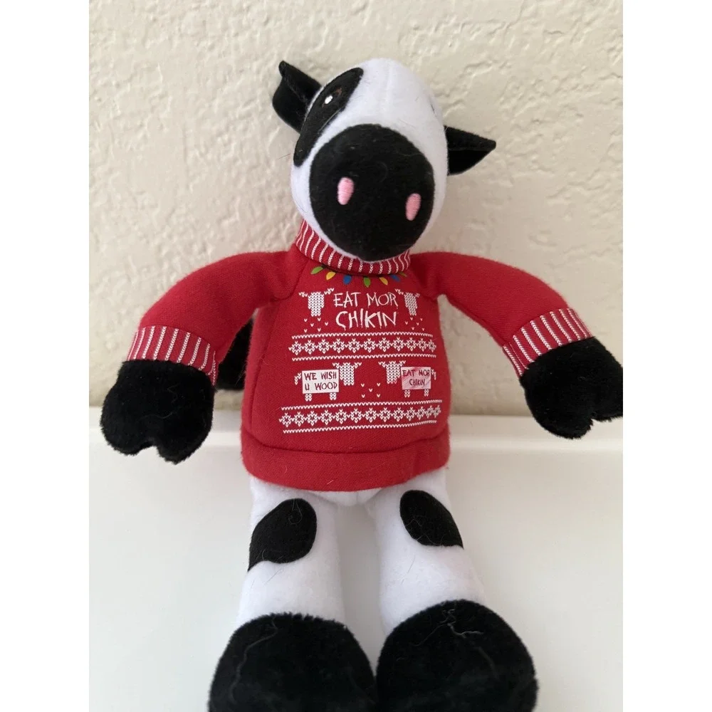 Chick Fil A Cow Stuffed Plush Ugly Christmas Sweater Eat More Chikin Red 2018